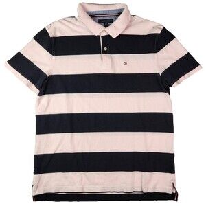 Tommy Hilfiger Men’s Polo Shirt XL – Pink/Black Wide Stripe